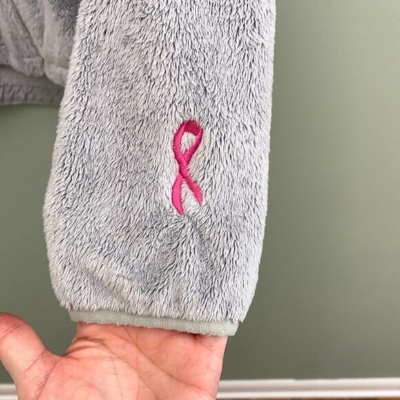 North Face Osito Fleece Jacket Full Zip Womens Medium Gray Pink Ribbon Gorpcore - Picture 3 of 11